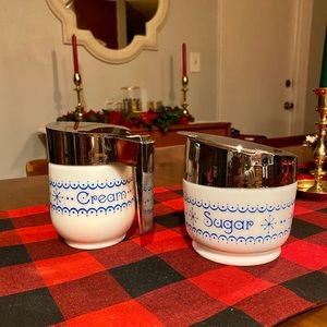 Vintage Gemco White and Blue Sugar and Creamer Set